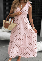 Šaty maxi na ramiączkach w Bodky  Girly Dots púdrovo ružová