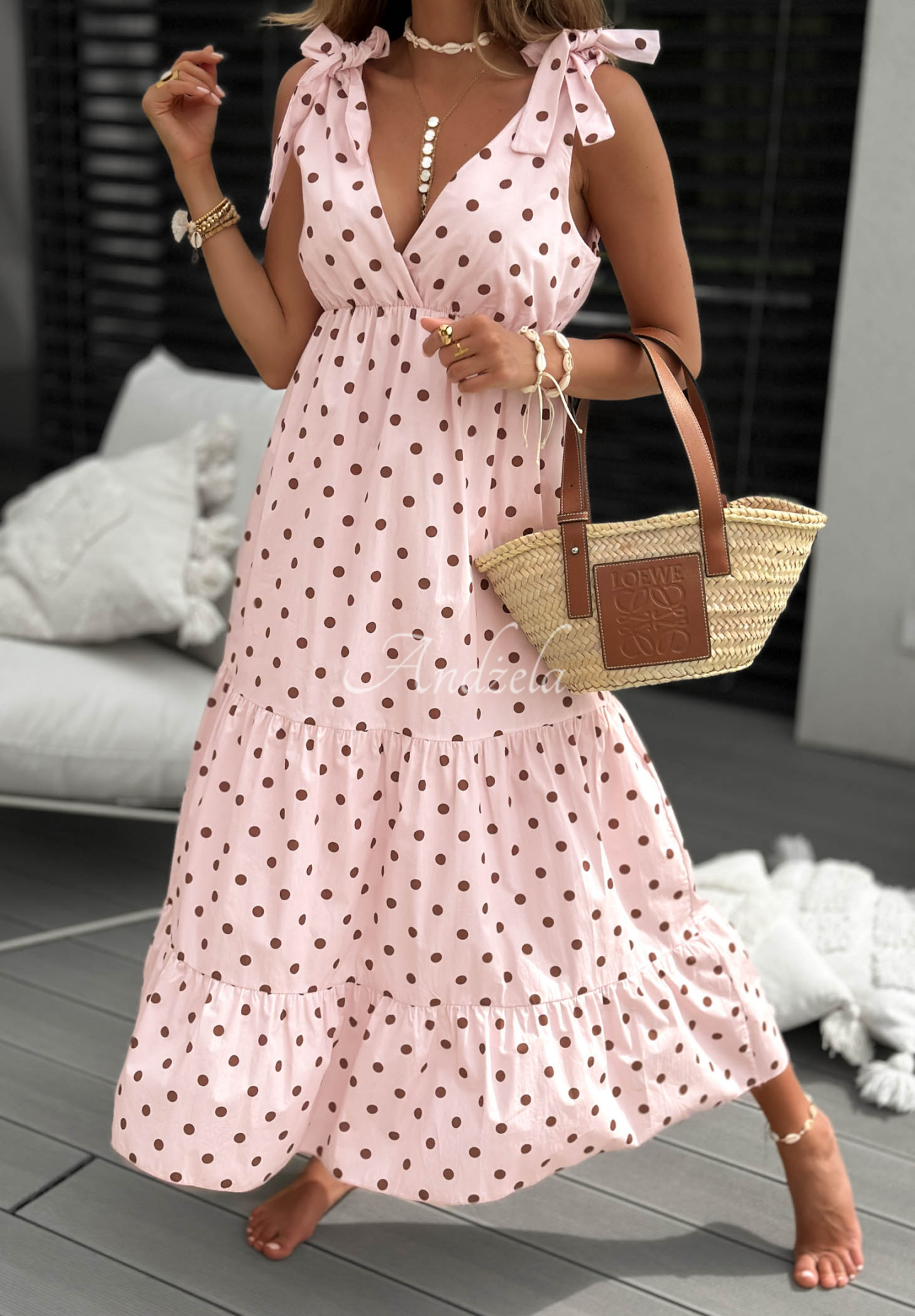 Bavlnené bodkované šaty Girly Dots púdrovo ružová