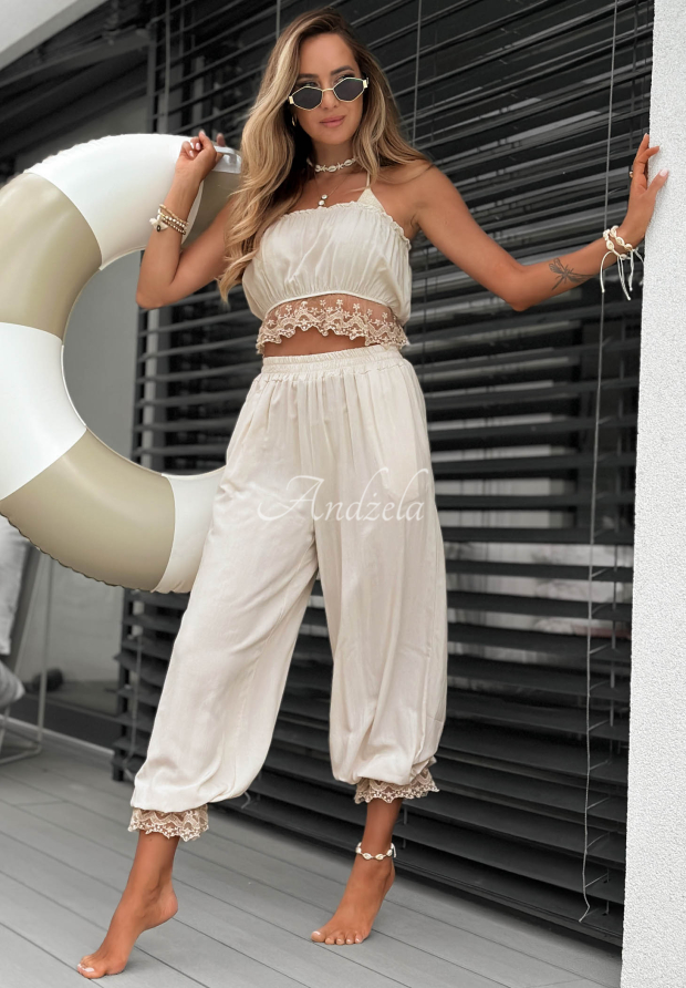 S&uacute;prava top a nohavice s čipkou Fresh Lace b&eacute;žov&yacute;