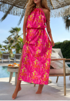 Wzorzysta Šaty maxi z wiskozą Sunset Moana różowo-žltá