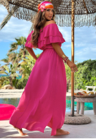 Šaty Španielsky maxi z falbankami Sunset Diva čokoládová