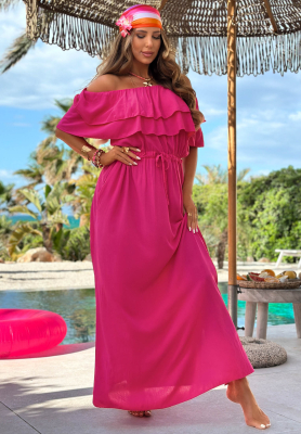 Viskózové maxi šaty španielka s volánmi Sunset Diva fuchsiová