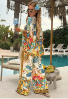 Vzorovaný Súprava Blúzka i Nohavice wide leg Exotic Ornaments biało-modrý