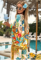 Vzorovaný Súprava Blúzka i Nohavice wide leg Exotic Ornaments biało-modrý