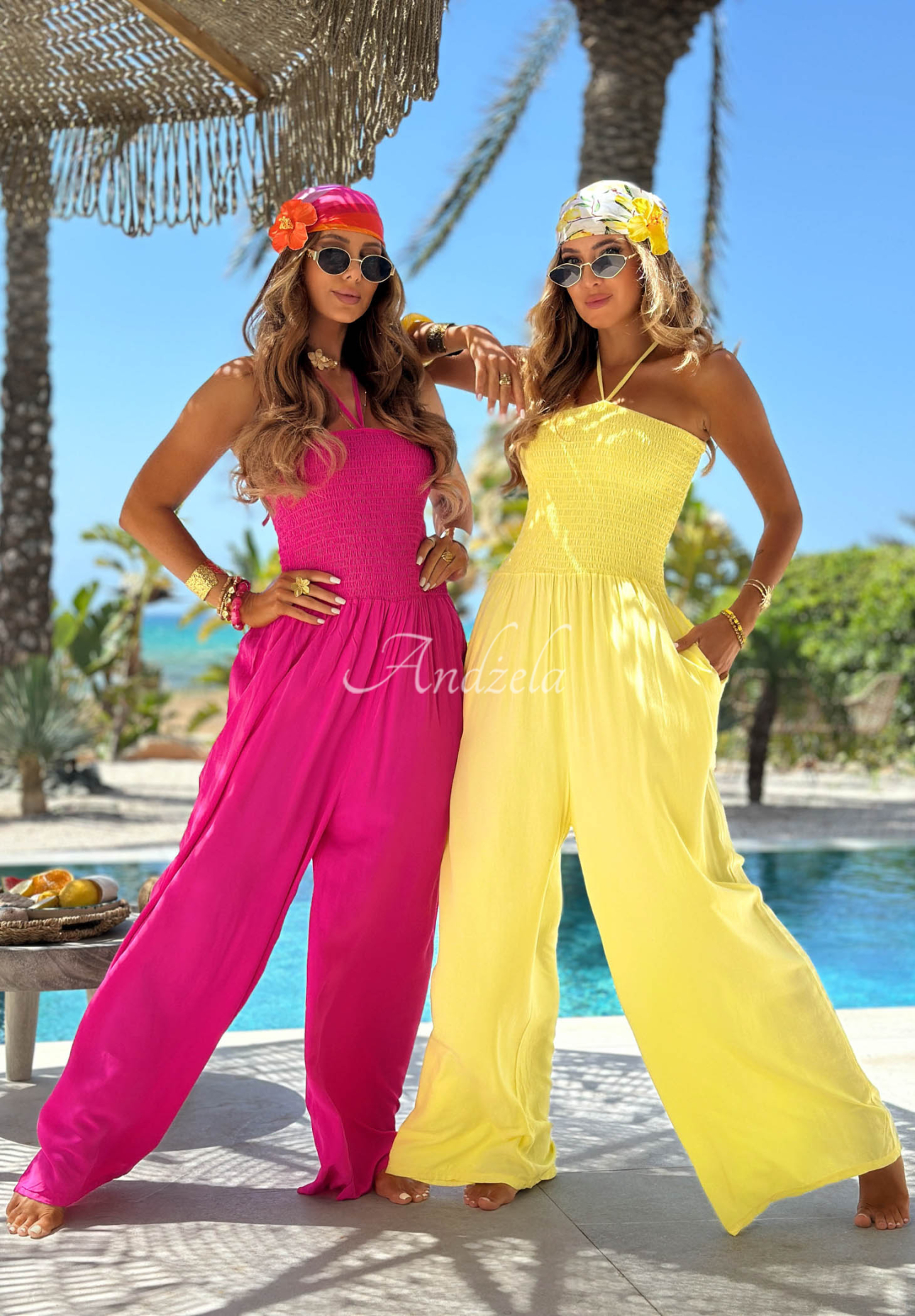 Dlhý viskózový overal wide leg s viazaním Amalfi Paradise fuchsiový