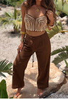 Súprava haftowany top i Nohavice wide leg Palm Mirage čokoládový