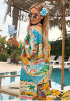 Vzorovaný Súprava Košeľa i Nohavice wide leg Aloha Paradise biało-žltá