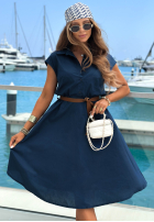Elegancka koszulowa Šaty midi z paskiem Yacht Haven tmavomodrá
