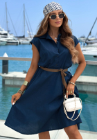 Elegancka koszulowa Šaty midi z paskiem Yacht Haven tmavomodrá