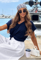 Bavlnené tričko s výstrihom do V Sea Sailing tmavomodrý