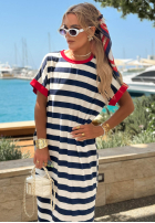 Šaty maxi w paski Anchor Bay biało-tmavomodrá