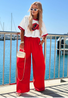 látkové Nohavice wide leg Sea Poppy biało-červené