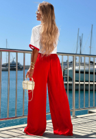 látkové Nohavice wide leg Sea Poppy biało-červené