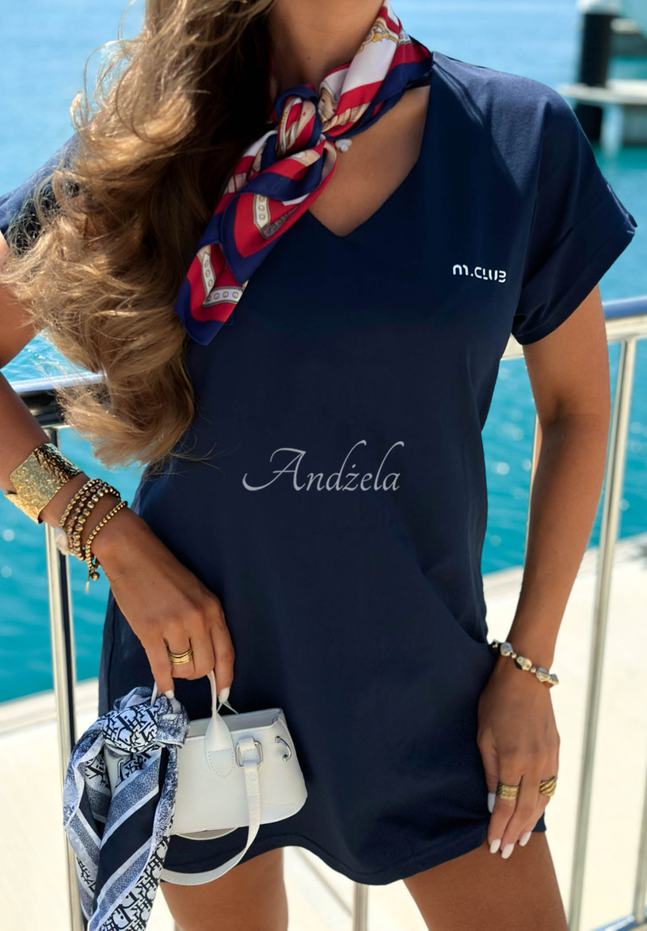 Bavlnené šaty s potlačou Marina Club tmavomodrá