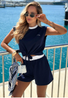 Bavlnená blúzka s viazaním Marina Club tmavomodrá