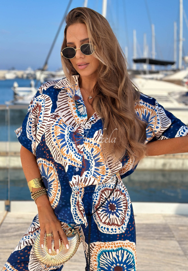 Ko&scaron;eľa oversize so vzormi Ocean Fresco tmavomodr&aacute;
