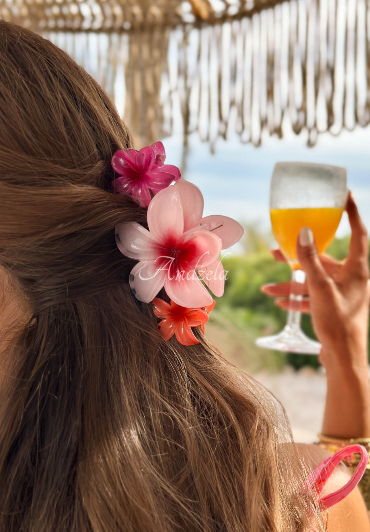 Súprava sponiek 3v1 kvetinové štipce na vlasy Aloha Flora ružovo-oranžová