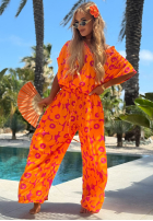 Súprava Košeľa i Nohavice wide leg w kwiaty Haiti Flora pomarańczowo-fuchsiový