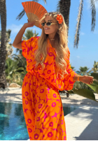 Súprava Košeľa i Nohavice wide leg w kwiaty Haiti Flora pomarańczowo-fuchsiový