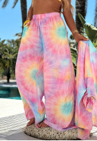 Súprava Košeľa i Nohavice wide leg  tie dye Pastel Tropics różowo-fialový