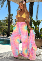 Súprava Košeľa i Nohavice wide leg  tie dye Pastel Tropics różowo-fialový