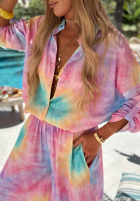 Súprava Košeľa i Nohavice wide leg  tie dye Pastel Tropics różowo-fialový