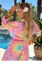 Súprava Košeľa i Nohavice wide leg  tie dye Pastel Tropics różowo-fialový
