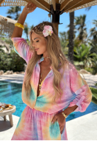 Súprava Košeľa i Nohavice wide leg  tie dye Pastel Tropics różowo-fialový