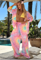 Súprava Košeľa i Nohavice wide leg  tie dye Pastel Tropics różowo-fialový