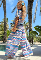 Súprava Tričko i Nohavice wide leg so vzormi Colorful Waves modrý