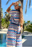 Súprava Tričko i Nohavice wide leg so vzormi Colorful Waves modrý
