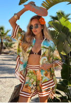 Asymetryczna Košeľa w egzotyczne wzory Tropical Paradise błękitno-zelená