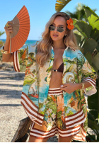 Asymetryczna Košeľa w egzotyczne wzory Tropical Paradise błękitno-zelená