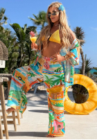 Vzorovaný Súprava Košeľa i Nohavice wide leg Aloha Paradise biało-žltá