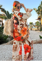 Súprava Košeľa i Nohavice wide leg w kwiaty Summer Poppy béžovo-červený