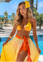 Súprava kostium kąpielowy bikini i pareo z falbankami Aloha Sunset żółto-oranžový