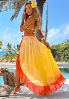 Súprava kostium kąpielowy bikini i pareo z falbankami Aloha Sunset żółto-oranžový