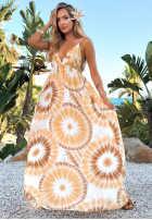 Šaty maxi na ramiączkach tie dye Sandy Tropics biało-ťavia