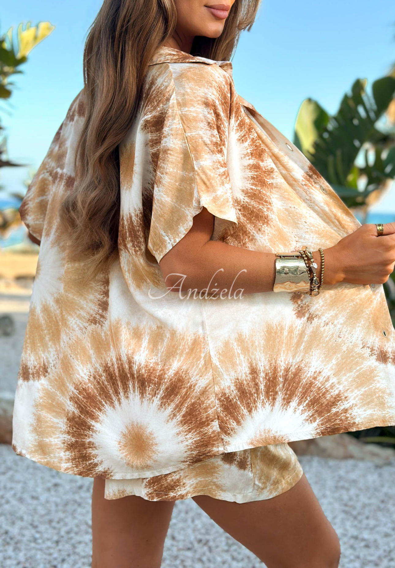 Viskózová súprava košeľa a šortky tie dye Sandy Tropics bielo-ťaví