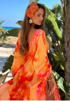 Šaty maxi z długimi rękawami w kwiaty Aloha Bloom oranžová