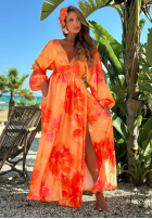Maxi šaty s dlhými rukávmi s kvetmi Aloha Bloom oranžová