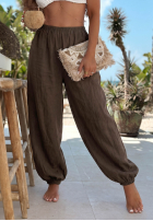 Lniane Nohavice haremki ze ściągaczami Sun Outfit khaki