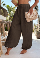Lniane Nohavice haremki ze ściągaczami Sun Outfit khaki