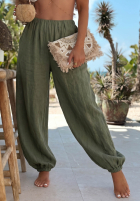 Lniane Nohavice haremki ze ściągaczami Sun Outfit khaki