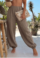 Lniane Nohavice haremki ze ściągaczami Sun Outfit khaki