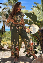 Vzorovaný Súprava Blúzka i Nohavice wide leg Tropical Flora khaki
