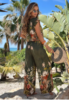 Vzorovaný Súprava Blúzka i Nohavice wide leg Tropical Flora khaki