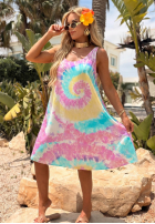 Šaty tunika mini na ramiączkach tie dye Tropic Baddie błękitno-ružová