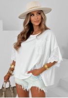 Bawełniana Blúzka oversize z koronką Sun Umbrella ecru