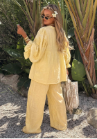 Haftowane Nohavice wide leg boho Ti Amo žlté